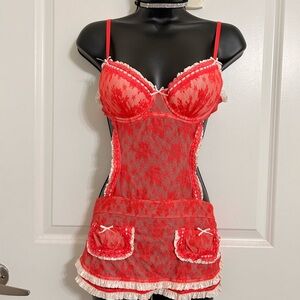 Red Lace Apron-Style Lingerie Set